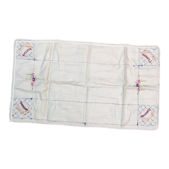 Vintage Linen Embroidered Tea Towel With Floral & Teacup Design Cottage Core - Picture 4 of 5